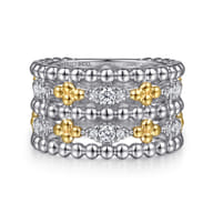 14K Yellow Gold and 925 Sterling Silver Bujukan White Sapphire Wide Band Ring