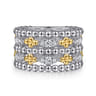 14K Yellow Gold and 925 Sterling Silver Bujukan White Sapphire Wide Band Ring