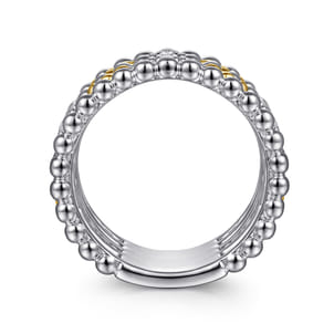 14K Yellow Gold and 925 Sterling Silver Bujukan White Sapphire Wide Band Ring