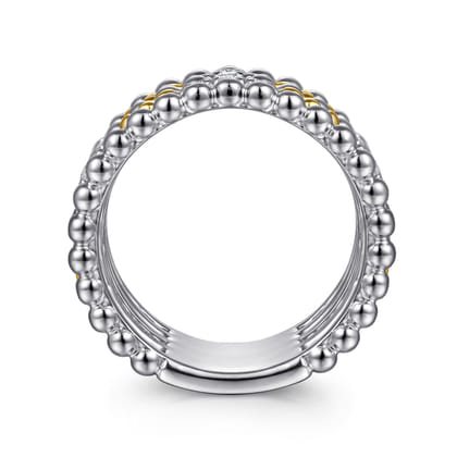 14K Yellow Gold and 925 Sterling Silver Bujukan White Sapphire Wide Band Ring