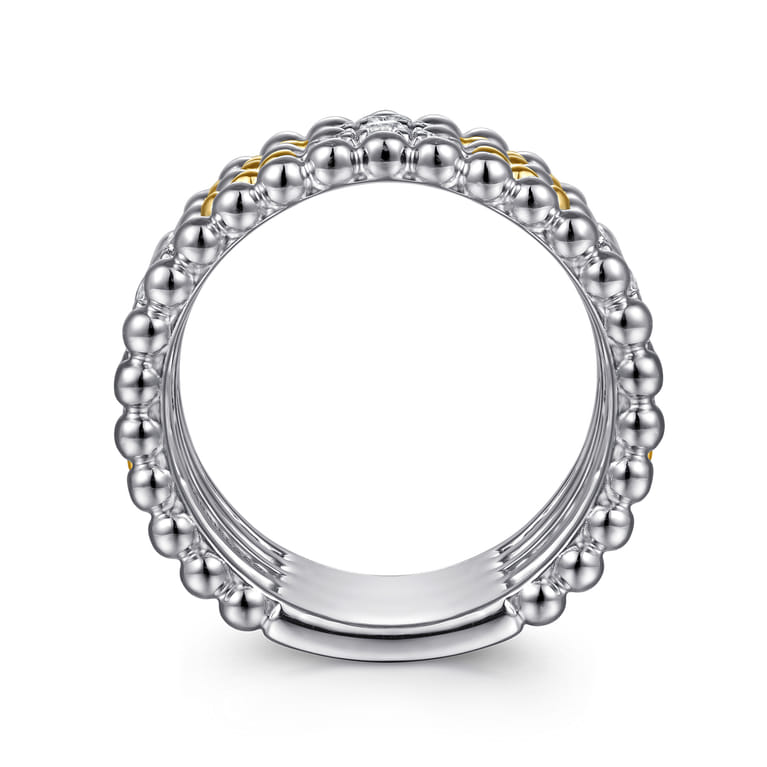 14K Yellow Gold and 925 Sterling Silver Bujukan White Sapphire Wide Band Ring - Shot 2