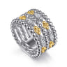 14K Yellow Gold and 925 Sterling Silver Bujukan White Sapphire Wide Band Ring