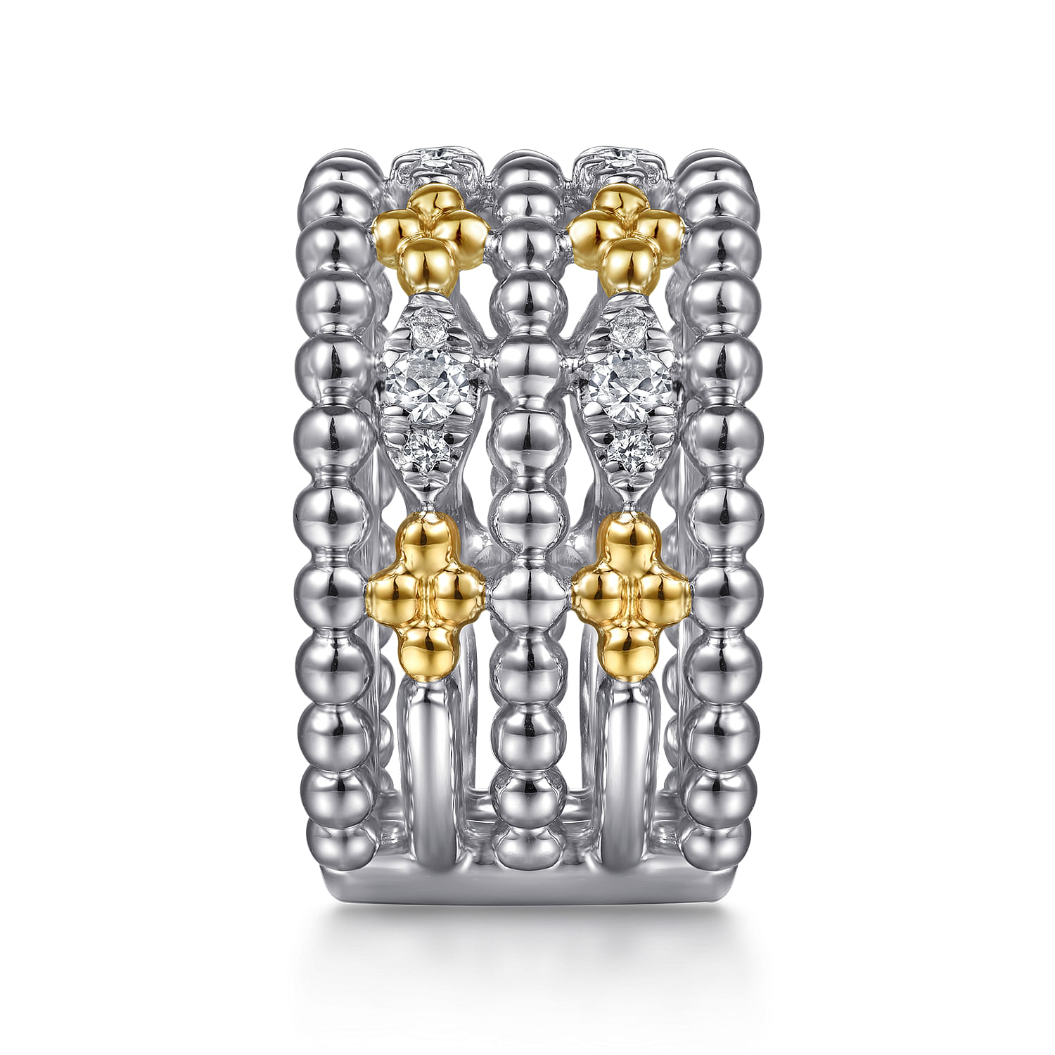 14K Yellow Gold and 925 Sterling Silver Bujukan White Sapphire Wide Band Ring