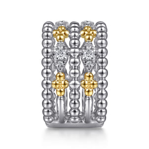 14K Yellow Gold and 925 Sterling Silver Bujukan White Sapphire Wide Band Ring