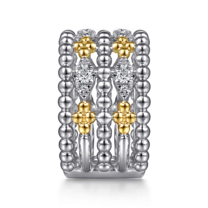 14K Yellow Gold and 925 Sterling Silver Bujukan White Sapphire Wide Band Ring