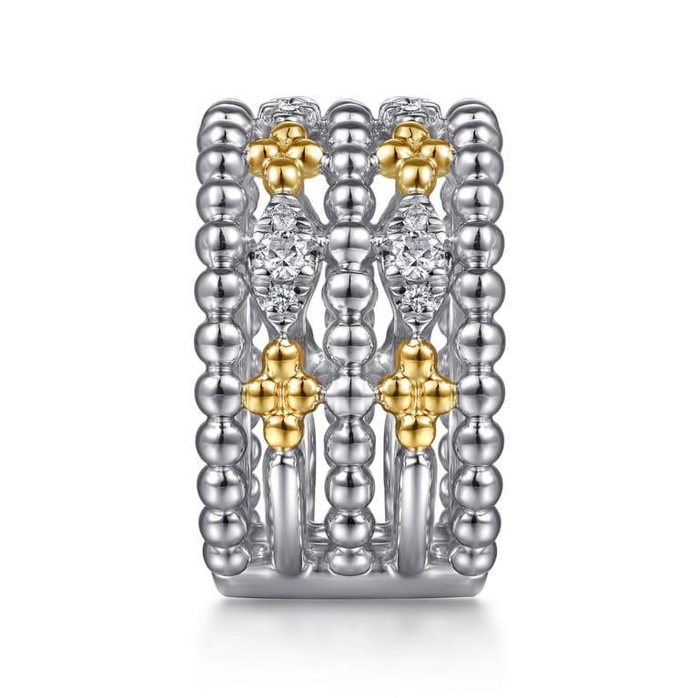14K Yellow Gold and 925 Sterling Silver Bujukan White Sapphire Wide Band Ring - Shot 4