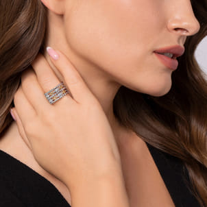 14K Yellow Gold and 925 Sterling Silver Bujukan White Sapphire Wide Band Ring