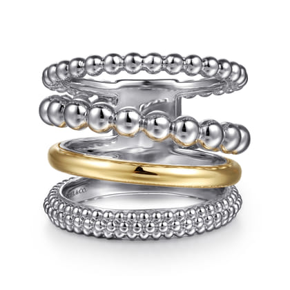 14K Yellow Gold and 925 Sterling Silver Bujukan Wide Band Ring