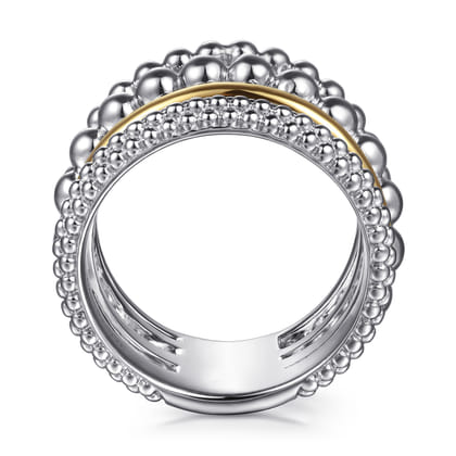 14K Yellow Gold and 925 Sterling Silver Bujukan Wide Band Ring