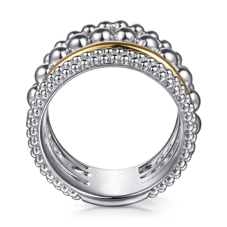 14K Yellow Gold and 925 Sterling Silver Bujukan Wide Band Ring - Shot 2