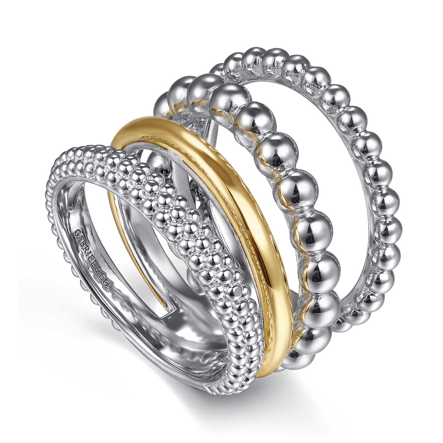 14K Yellow Gold and 925 Sterling Silver Bujukan Wide Band Ring - Shot 3