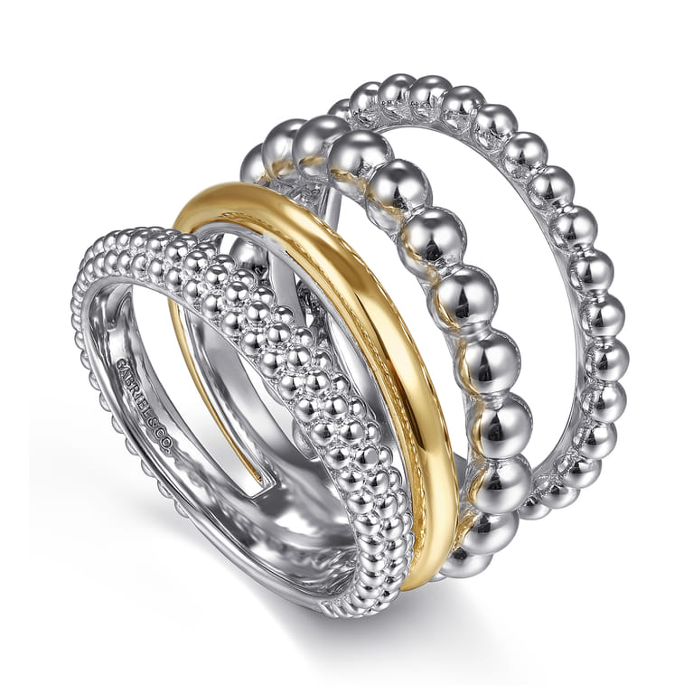 14K Yellow Gold and 925 Sterling Silver Bujukan Wide Band Ring - Shot 3