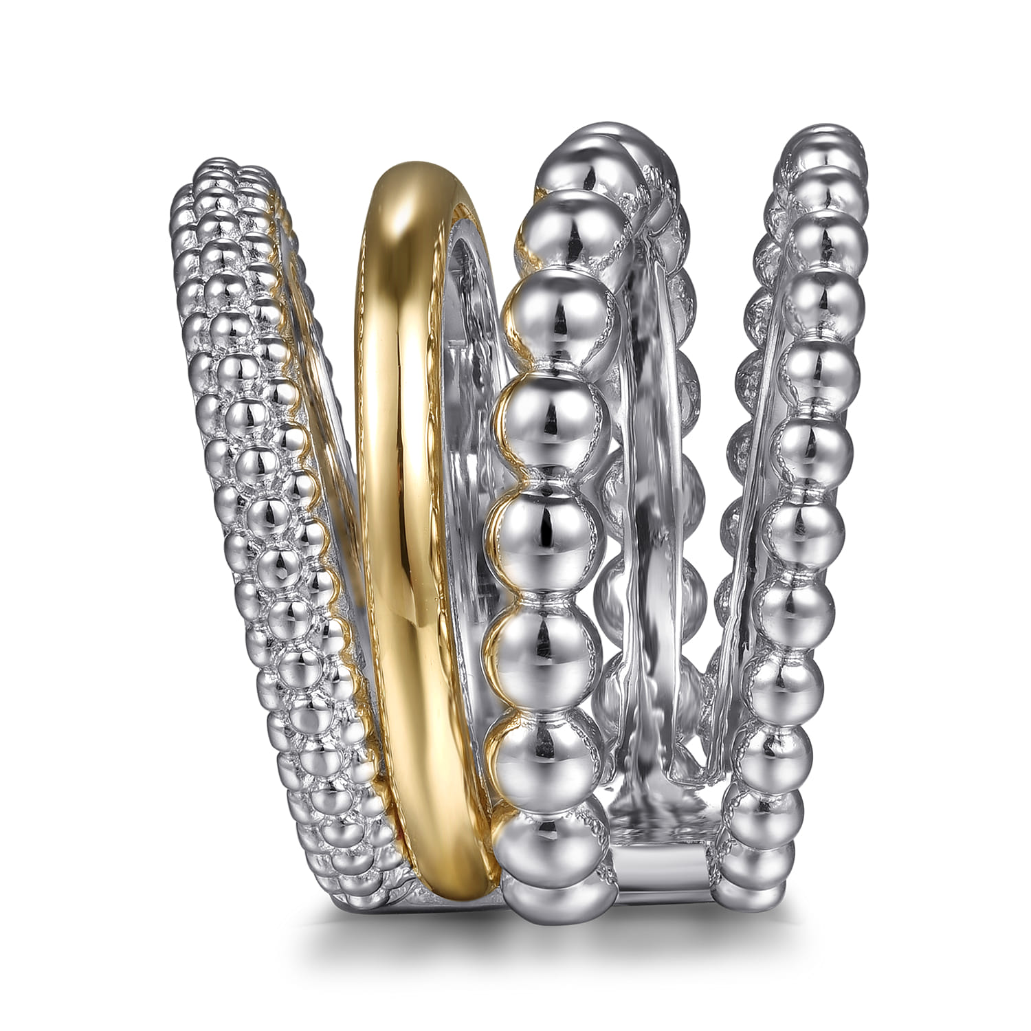 14K Yellow Gold and 925 Sterling Silver Bujukan Wide Band Ring - Shot 4