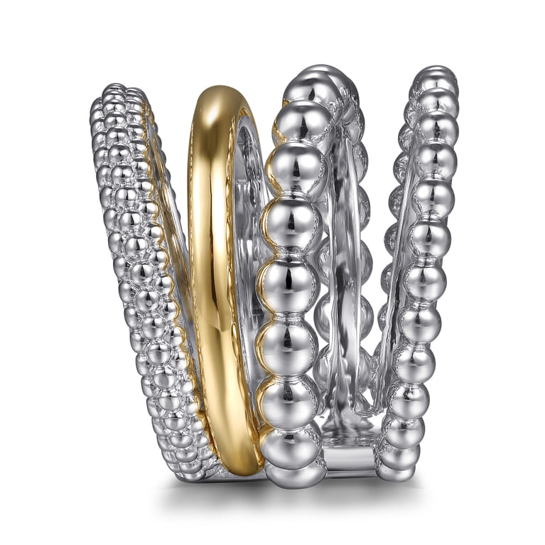 14K Yellow Gold and 925 Sterling Silver Bujukan Wide Band Ring - Shot 4