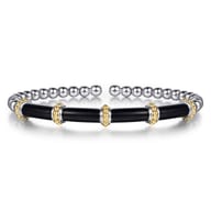 14K Yellow Gold and 925 Sterling Silver Bujukan and Bar Split Bangle Bracelet with Black Enamel
