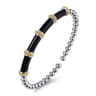 14K Yellow Gold and 925 Sterling Silver Bujukan and Bar Split Bangle Bracelet with Black Enamel