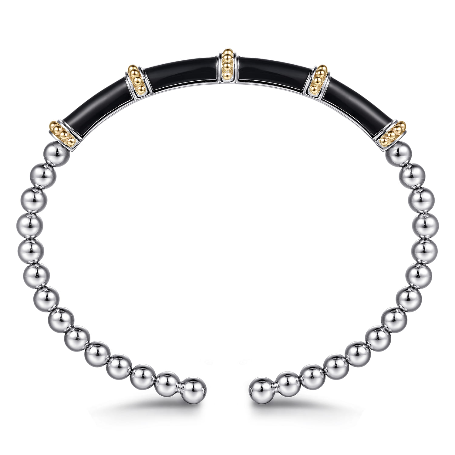 14K Yellow Gold and 925 Sterling Silver Bujukan and Bar Split Bangle Bracelet with Black Enamel - Shot 3