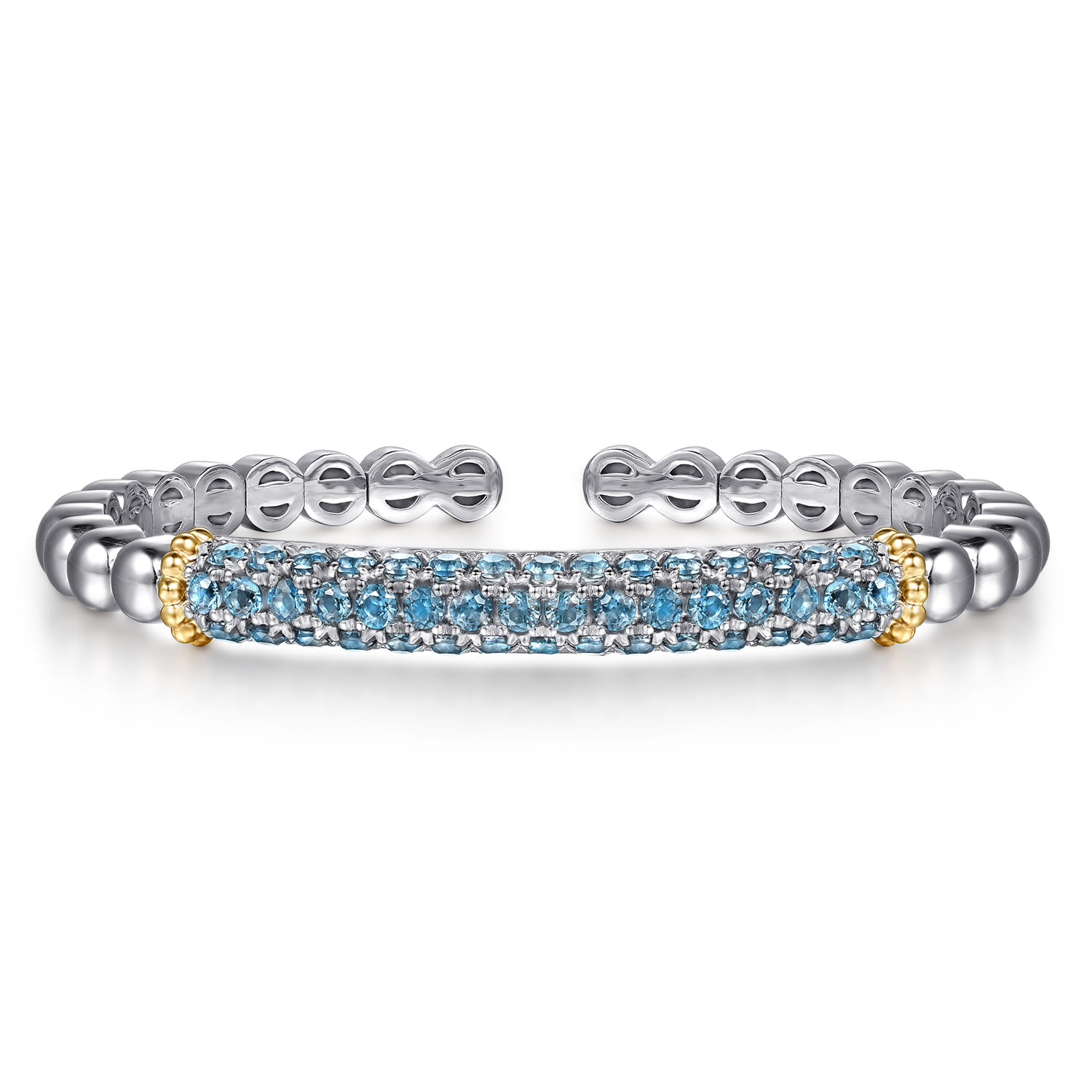 14K Yellow Gold and 925 Sterling Silver Bujukan and London Blue Topaz Bangle Bracelet