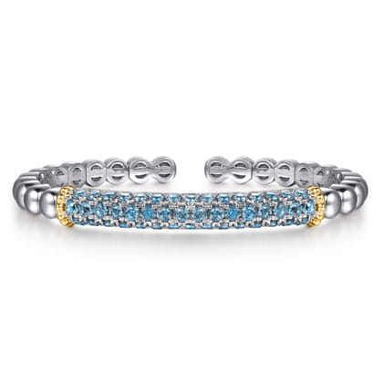 14K Yellow Gold and 925 Sterling Silver Bujukan and London Blue Topaz Bangle Bracelet