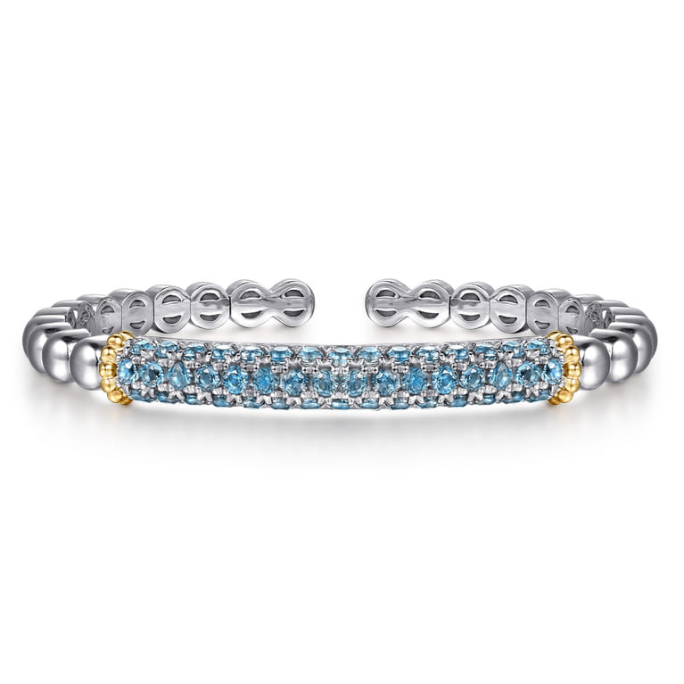 14K Yellow Gold and 925 Sterling Silver Bujukan and London Blue Topaz Bangle Bracelet - Shot 1