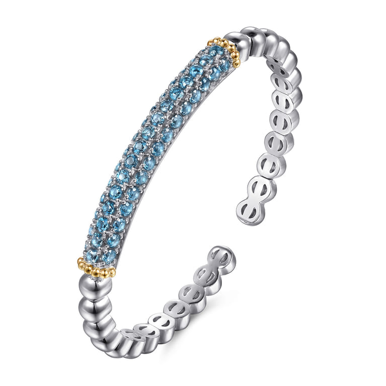 14K Yellow Gold and 925 Sterling Silver Bujukan and London Blue Topaz Bangle Bracelet - Shot 2