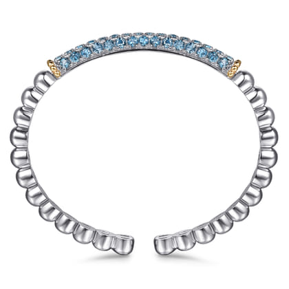 14K Yellow Gold and 925 Sterling Silver Bujukan and London Blue Topaz Bangle Bracelet