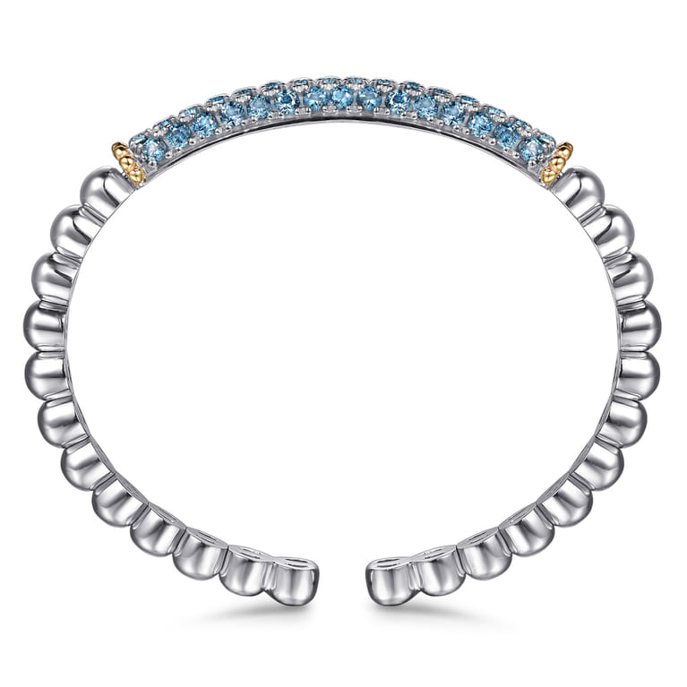 14K Yellow Gold and 925 Sterling Silver Bujukan and London Blue Topaz Bangle Bracelet - Shot 3