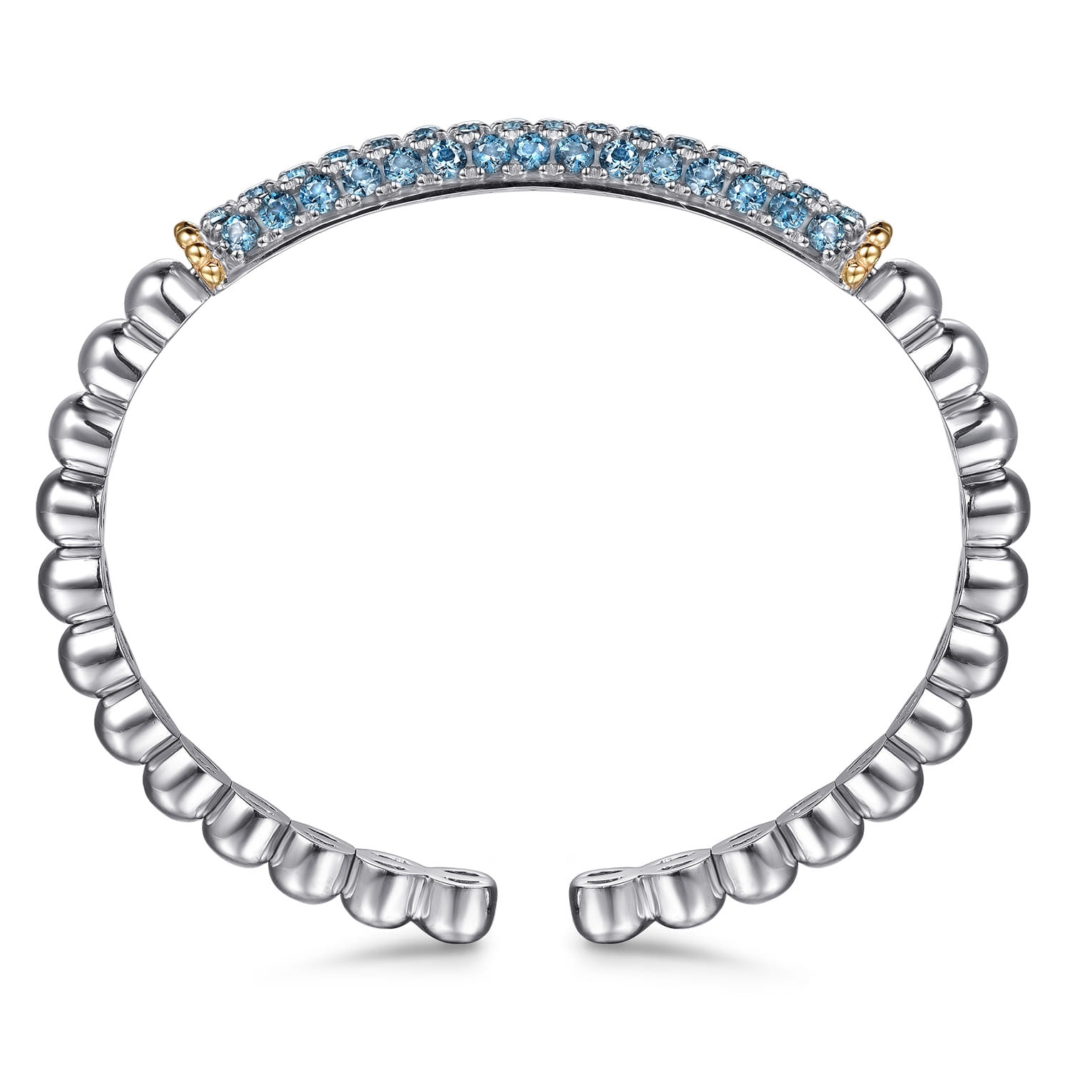 14K Yellow Gold and 925 Sterling Silver Bujukan and London Blue Topaz Bangle Bracelet