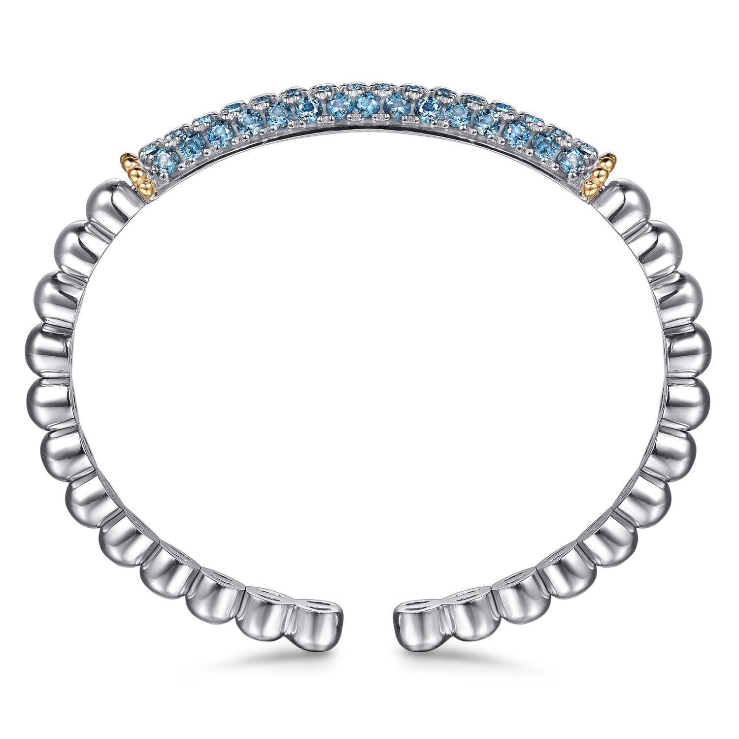 14K Yellow Gold and 925 Sterling Silver Bujukan and London Blue Topaz Bangle Bracelet