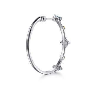 14K Yellow Gold and 925 Sterling Silver Bujukan and London Blue Topaz Classic Hoop Earrings