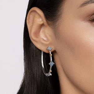 14K Yellow Gold and 925 Sterling Silver Bujukan and London Blue Topaz Classic Hoop Earrings
