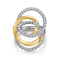 14K Yellow Gold and 925 Sterling Silver Bujukan and White Sapphire Multi Round Link Fashion Ring
