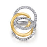 14K Yellow Gold and 925 Sterling Silver Bujukan and White Sapphire Multi Round Link Fashion Ring