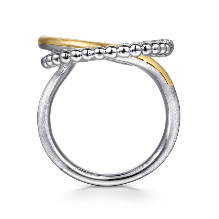 14K Yellow Gold and 925 Sterling Silver Bujukan and White Sapphire Multi Round Link Fashion Ring - Shot 2