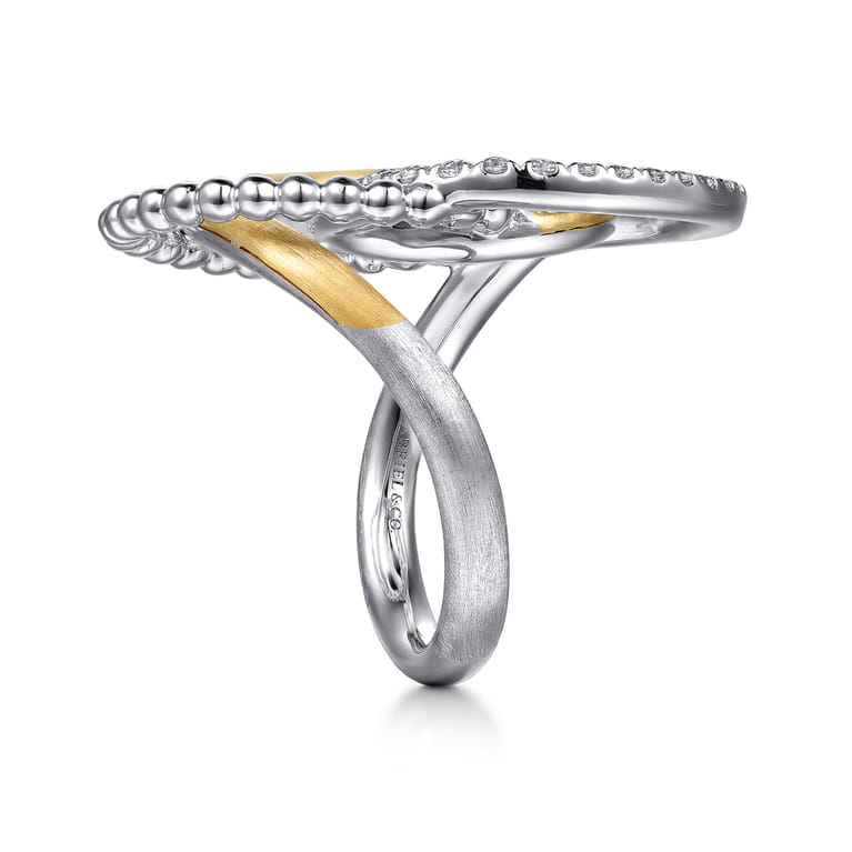 14K Yellow Gold and 925 Sterling Silver Bujukan and White Sapphire Multi Round Link Fashion Ring - Shot 4