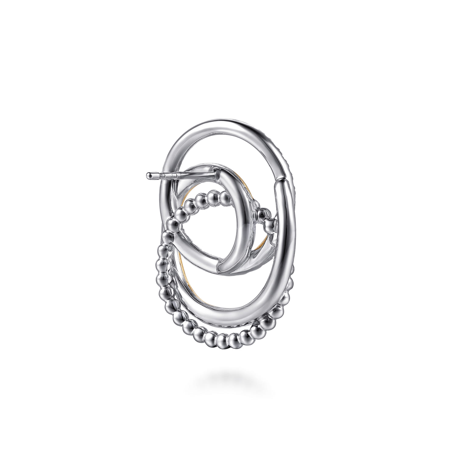 14K Yellow Gold and 925 Sterling Silver Bujukan and White Sapphire Multi Round Link Stud Earrings - Shot 2