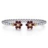 14K Yellow Gold and 925 Sterling Silver Garnet Flower Bangle Bracelet