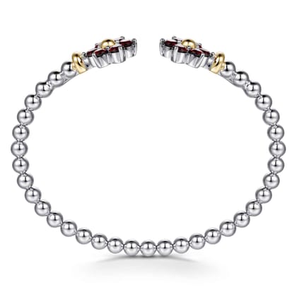 14K Yellow Gold and 925 Sterling Silver Garnet Flower Bangle Bracelet