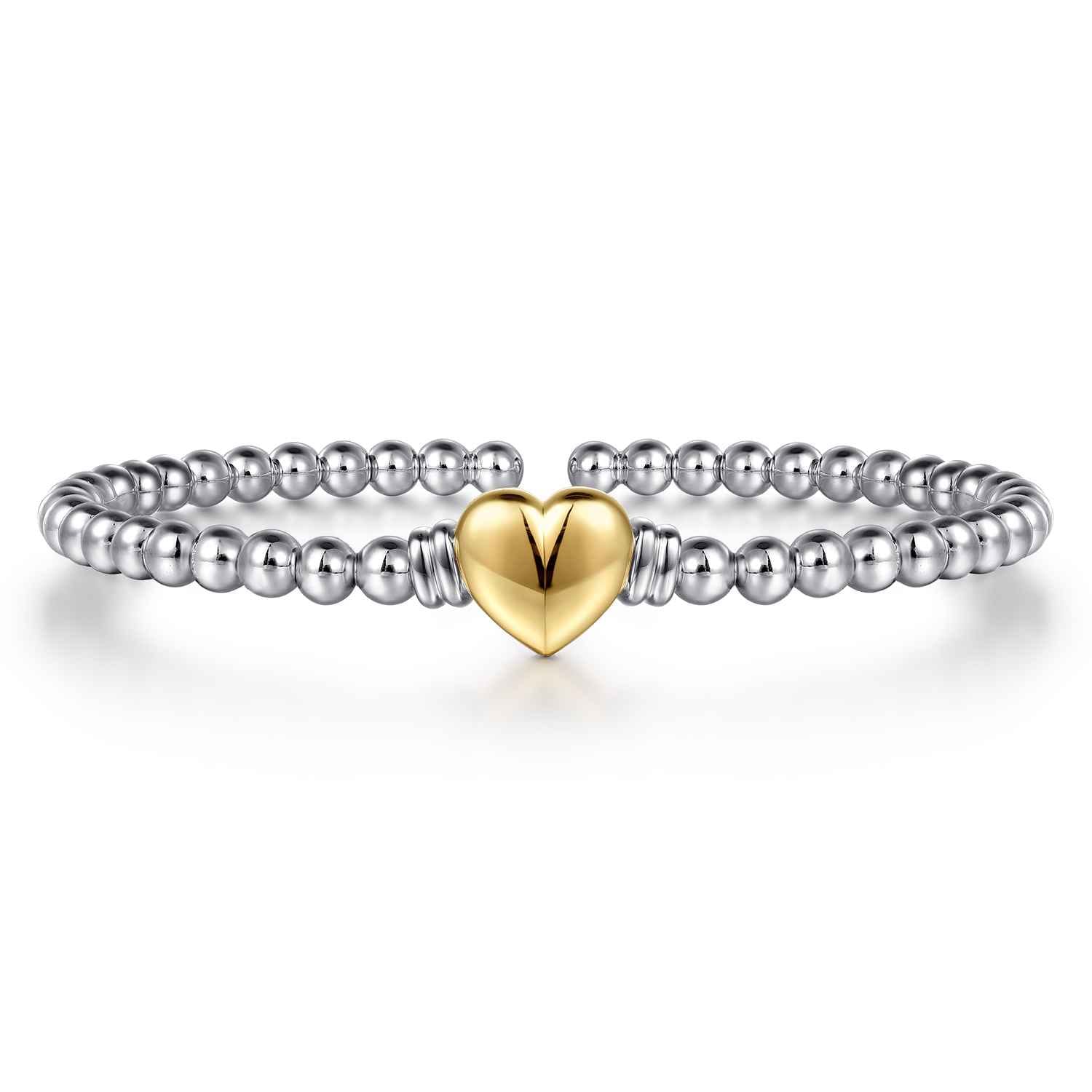 14K Yellow Gold and 925 Sterling Silver Heart Bujukan Bangle Bracelet - Shot 1