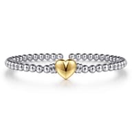 14K Yellow Gold and 925 Sterling Silver Heart Bujukan Bangle Bracelet