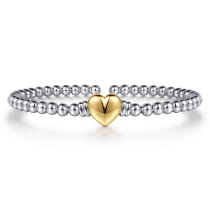 14K Yellow Gold and 925 Sterling Silver Heart Bujukan Bangle Bracelet