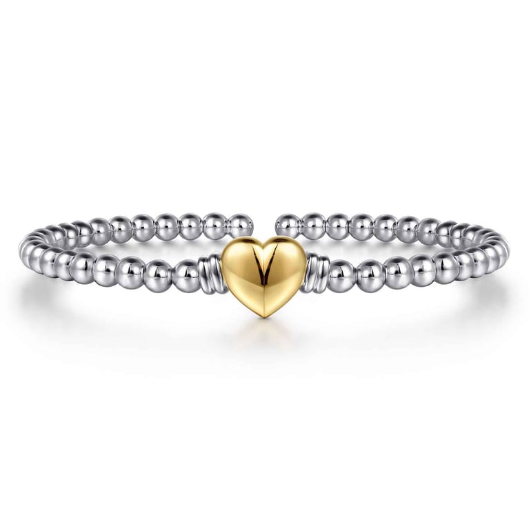 14K Yellow Gold and 925 Sterling Silver Heart Bujukan Bangle Bracelet - Shot 1
