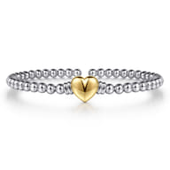 14K Yellow Gold and 925 Sterling Silver Heart Bujukan Bangle