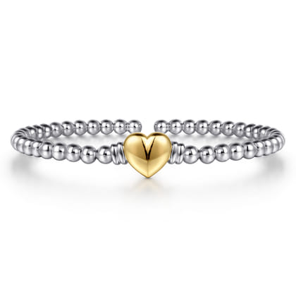 14K Yellow Gold and 925 Sterling Silver Heart Bujukan Bangle