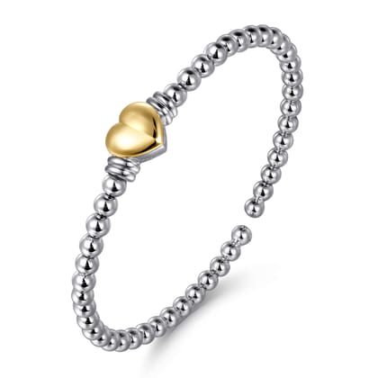 14K Yellow Gold and 925 Sterling Silver Heart Bujukan Bangle