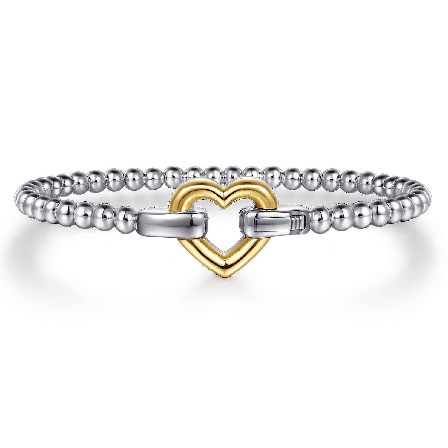 14K Yellow Gold and 925 Sterling Silver Heart Lock Bujukan Bangle - Shot 1