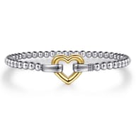 14K Yellow Gold and 925 Sterling Silver Heart Lock Bujukan Bangle