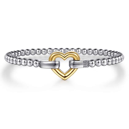 14K Yellow Gold and 925 Sterling Silver Heart Lock Bujukan Bangle