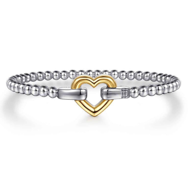 14K Yellow Gold and 925 Sterling Silver Heart Lock Bujukan Bangle - Shot 1