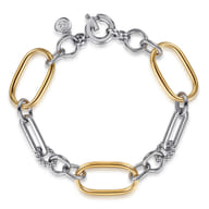 14K Yellow Gold and 925 Sterling Silver Hollow Link Chain Bracelet